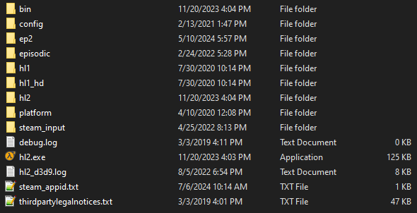 Picture of the HL2 game directory