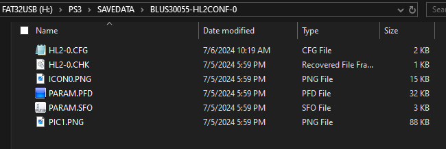 .CFG, .CHK, .PNG, .PFD, .SFO files