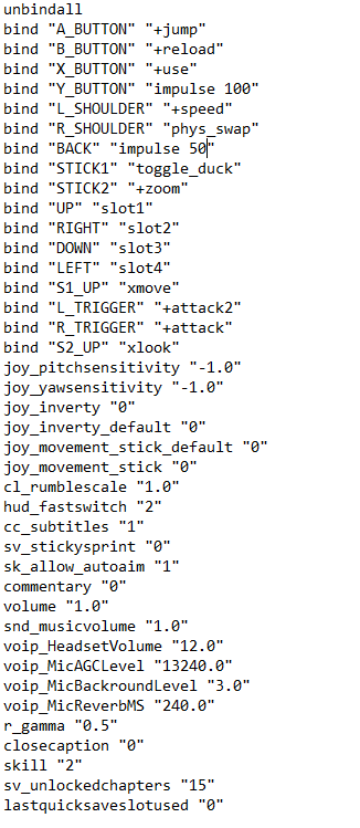 Screenshot of the default config file, without any edits made yet